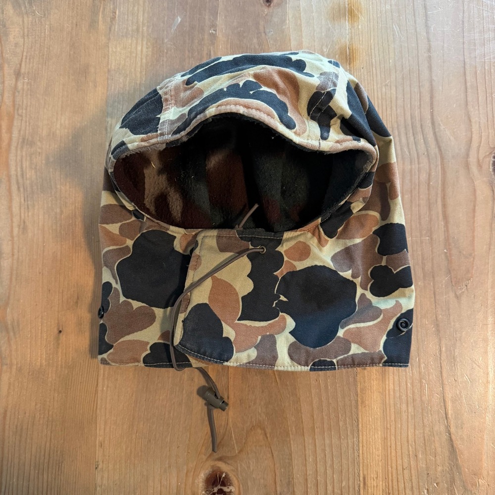 Vintage Duck Camo Hunting Hood Fleece Lined Adjustable Tactical Balaclava Brown